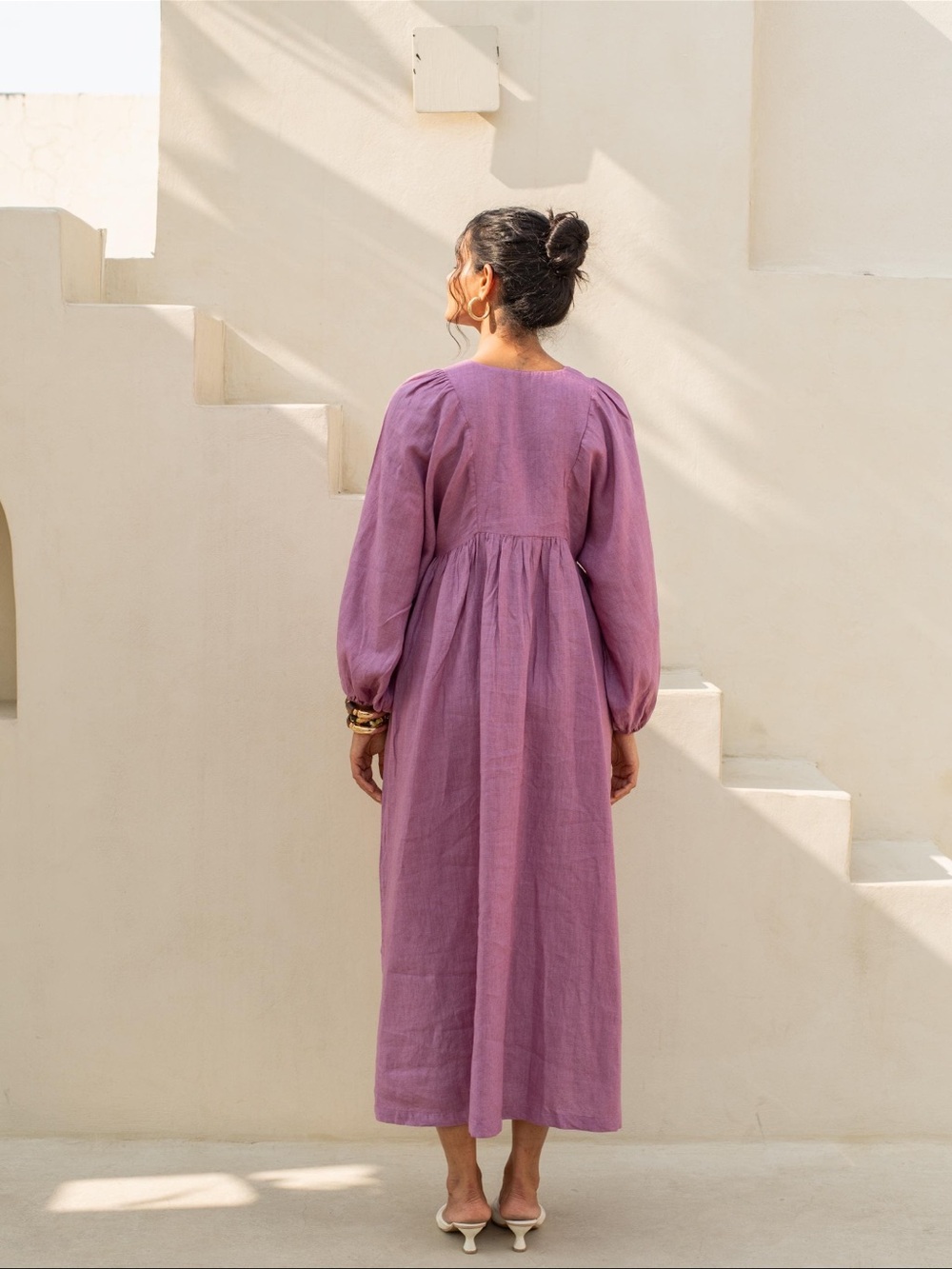 V-Neck Balloon Sleeve Maxi Dress in Dusty Mauve. Like new - Picture 2 of 4
